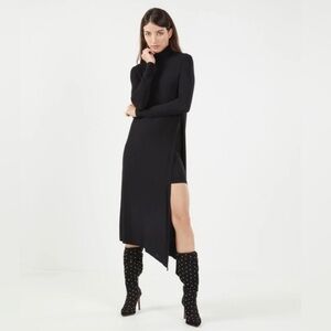 BCBGMaxAzria Black Asymmetrical Long-Sleeve Turtleneck Dress